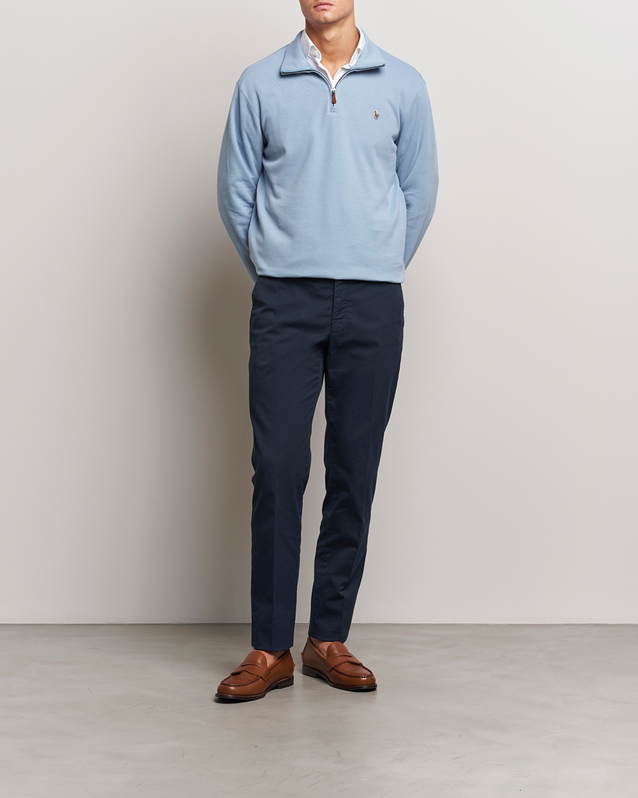 Men | Sweaters & Knitwear | Polo Ralph Lauren | Double Knit Jaquard Half Zip Sweater Vessel Blue