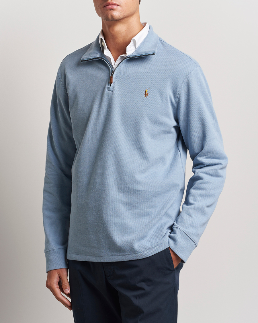 Men | Sweaters & Knitwear | Polo Ralph Lauren | Double Knit Jaquard Half Zip Sweater Vessel Blue