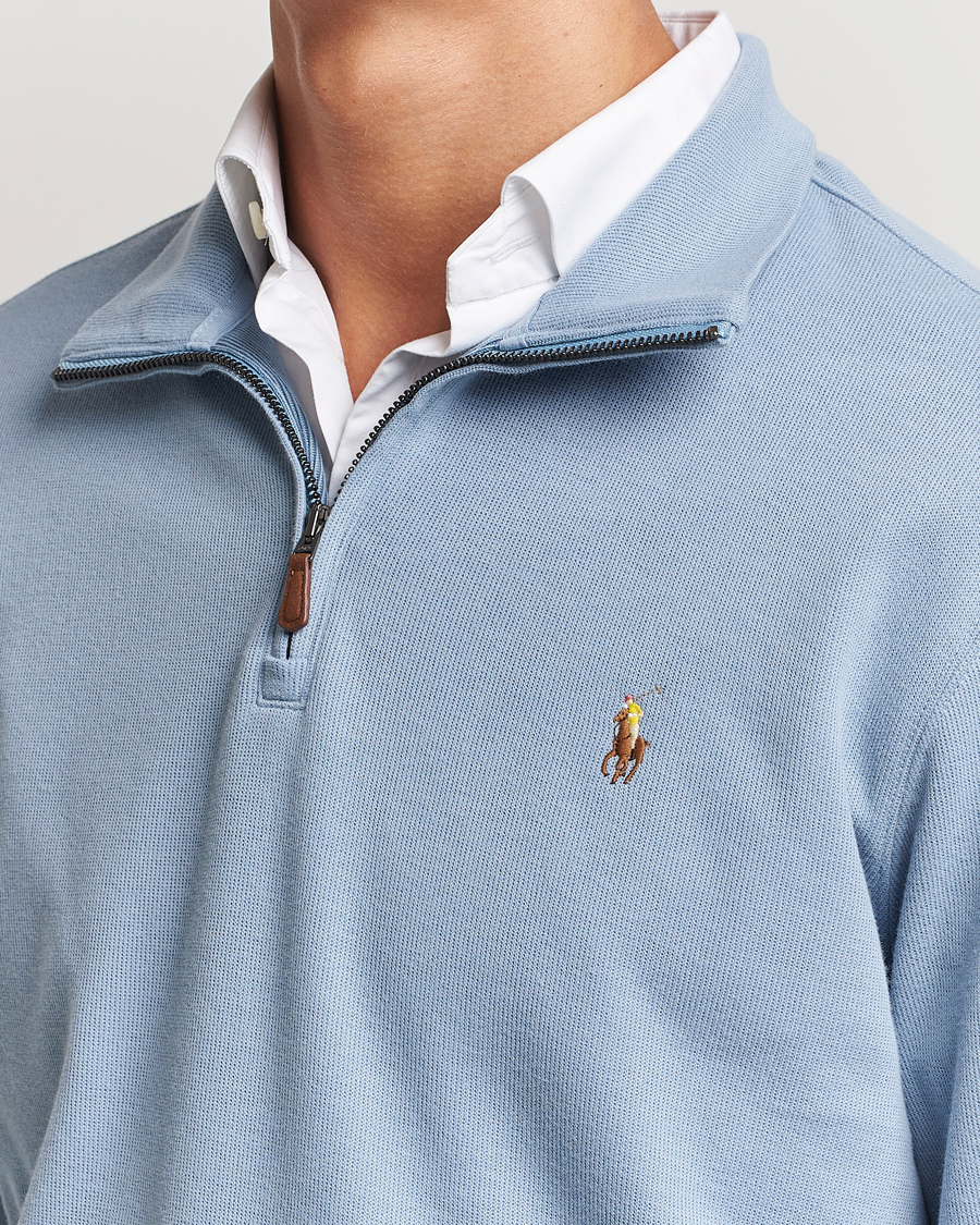 Men | Sweaters & Knitwear | Polo Ralph Lauren | Double Knit Jaquard Half Zip Sweater Vessel Blue