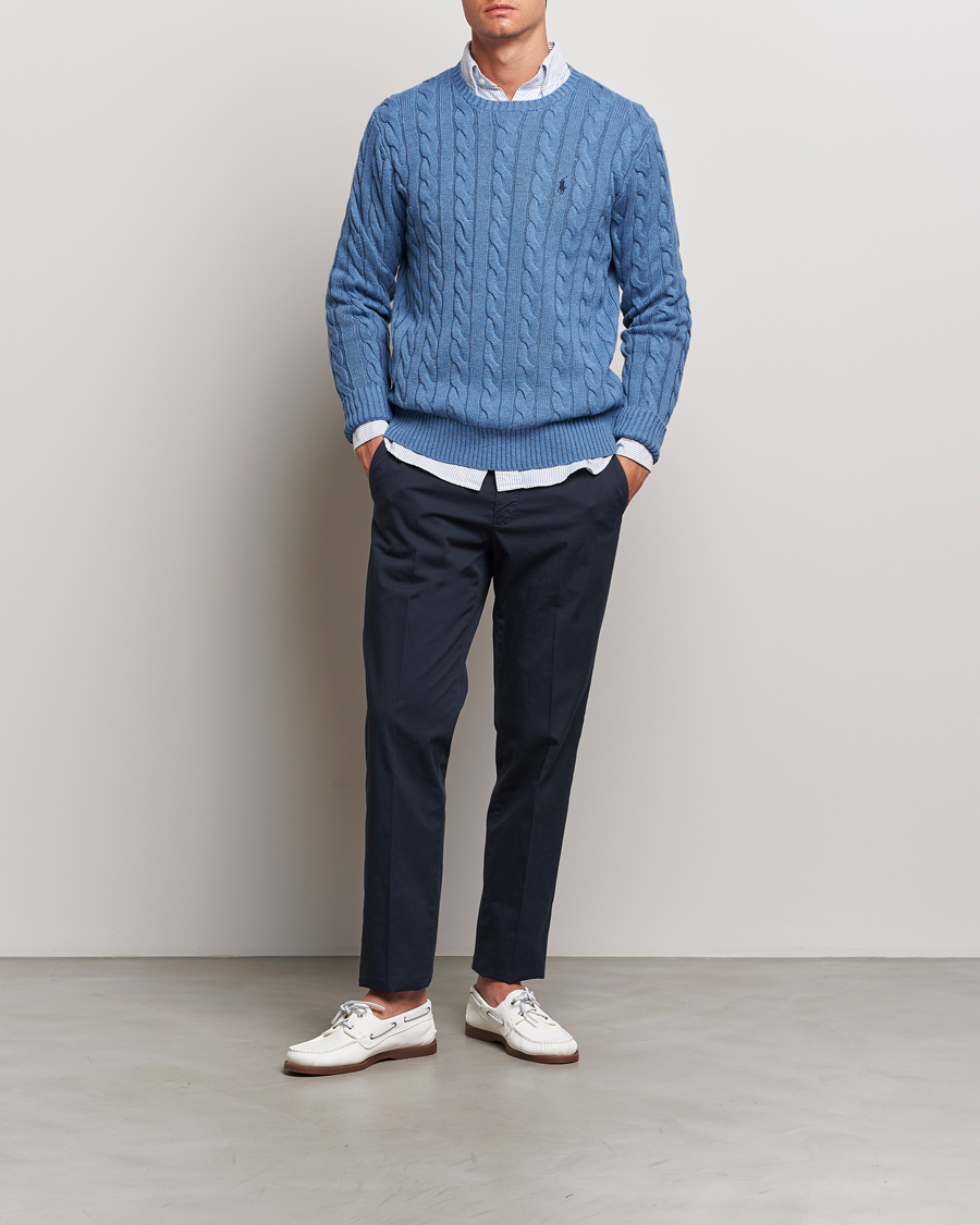 Men | Sweaters & Knitwear | Polo Ralph Lauren | Cotton Cable Pullover Lake Heather
