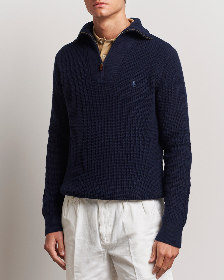 Men | Sweaters & Knitwear | Polo Ralph Lauren | Cotton/Wool Knitted Half Zip Hunter Navy