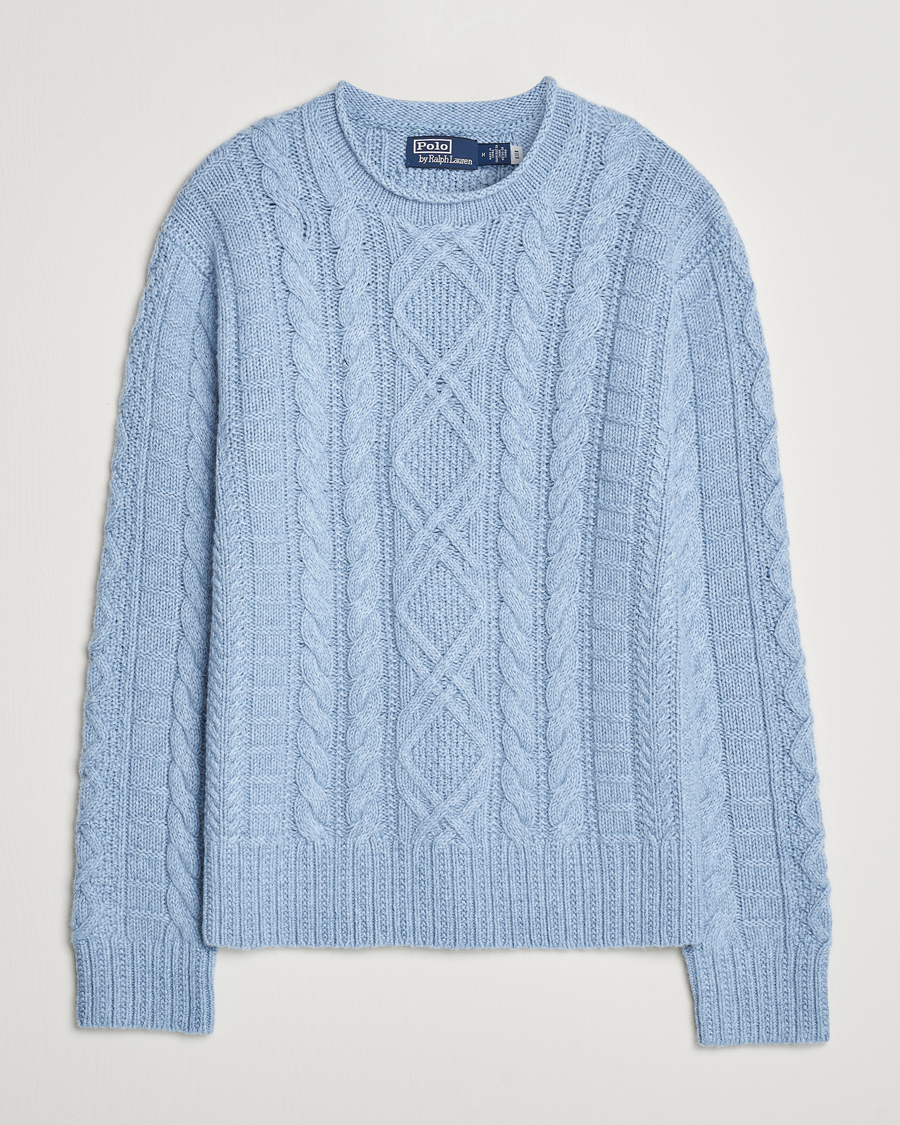 Men | Sweaters & Knitwear | Polo Ralph Lauren | Cotton Aran Knitted Sweater Light Chambray Heather