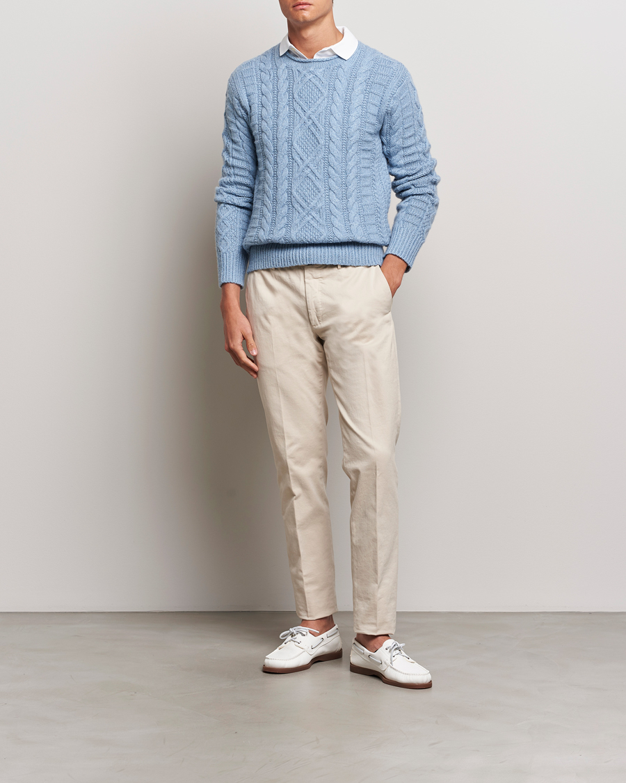 Men | Sweaters & Knitwear | Polo Ralph Lauren | Cotton Aran Knitted Sweater Light Chambray Heather