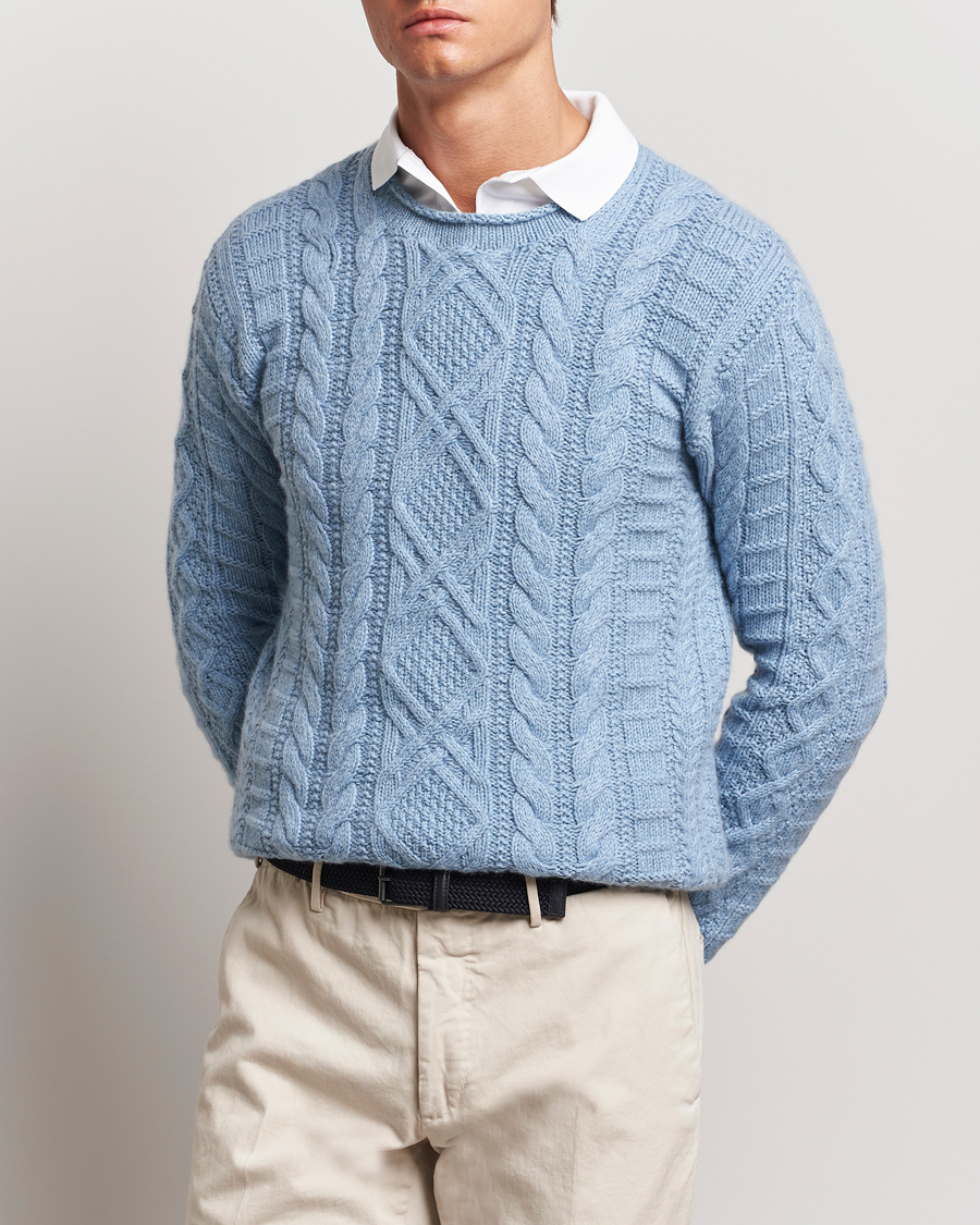 Men | Sweaters & Knitwear | Polo Ralph Lauren | Cotton Aran Knitted Sweater Light Chambray Heather