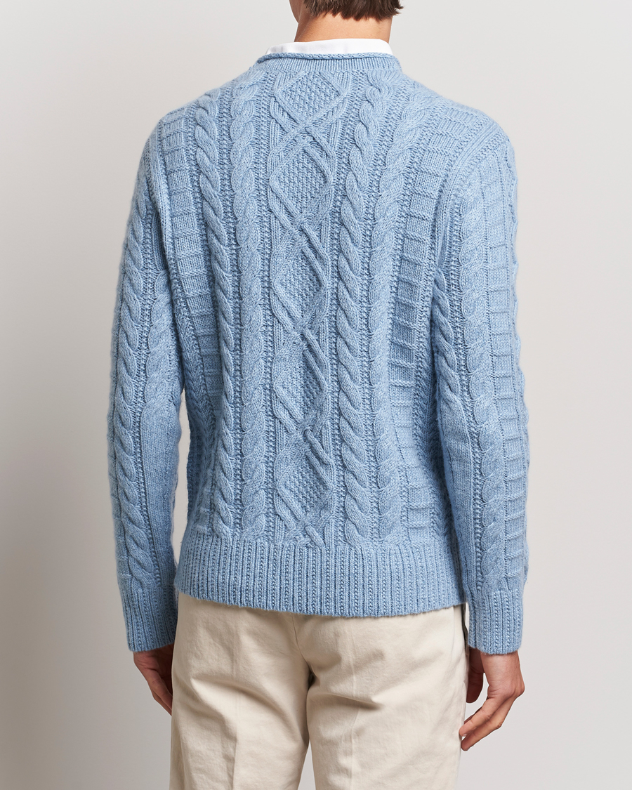 Men | Sweaters & Knitwear | Polo Ralph Lauren | Cotton Aran Knitted Sweater Light Chambray Heather