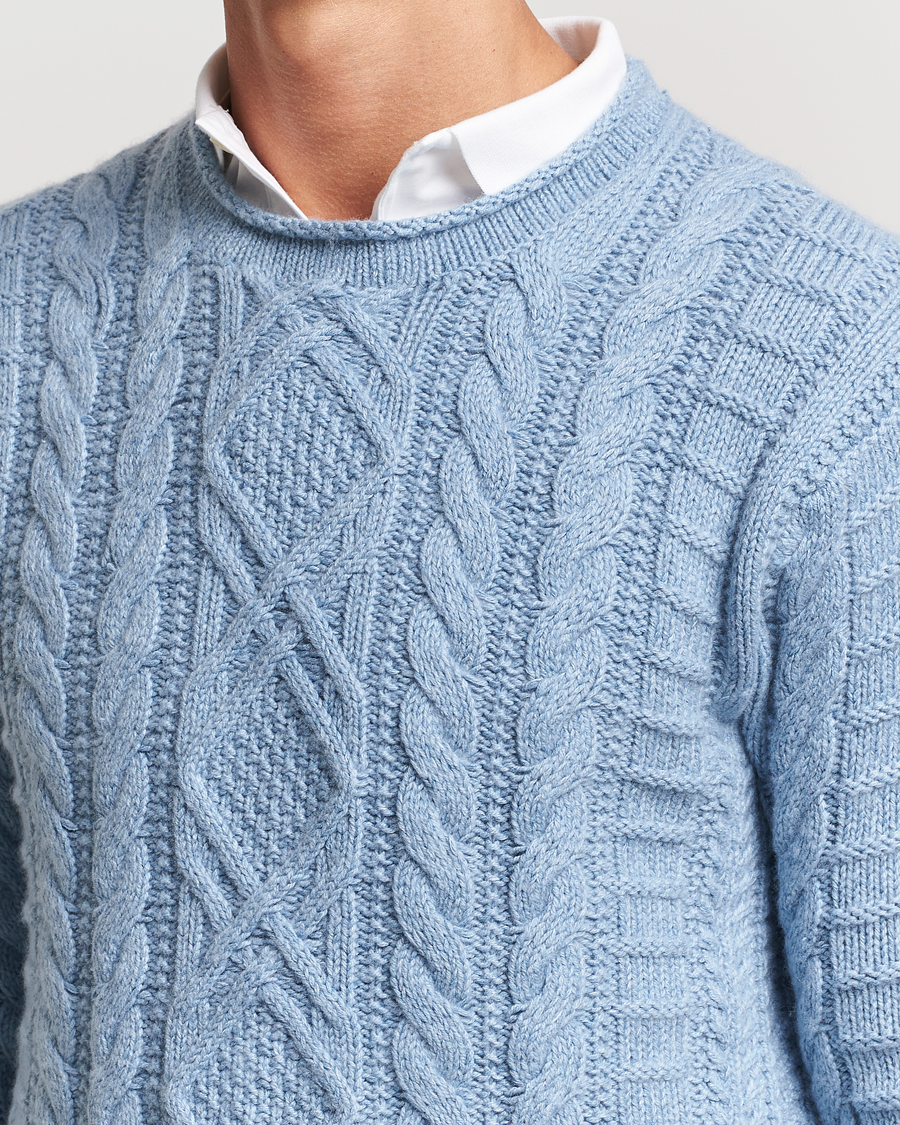 Men | Sweaters & Knitwear | Polo Ralph Lauren | Cotton Aran Knitted Sweater Light Chambray Heather