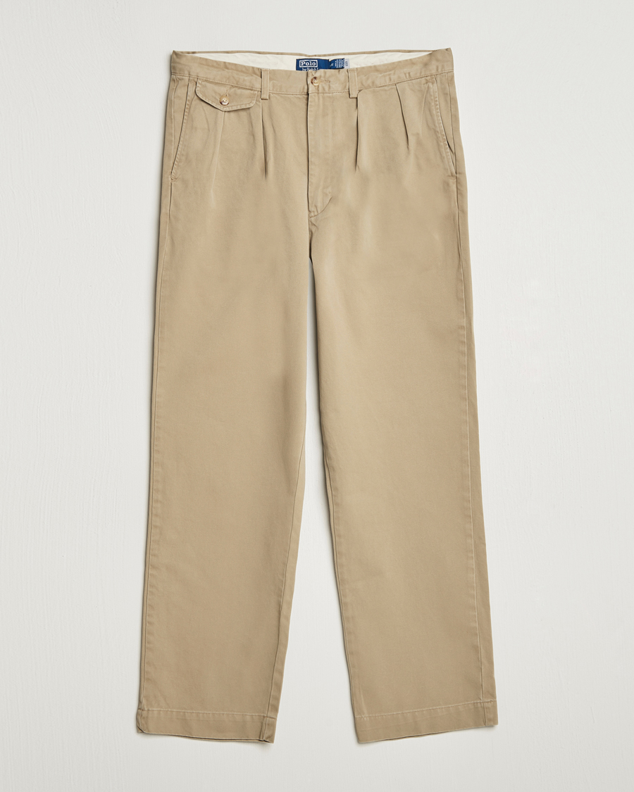 Men | Trousers | Polo Ralph Lauren | Rustic Twill Pleated Worker Trousers RL Khaki