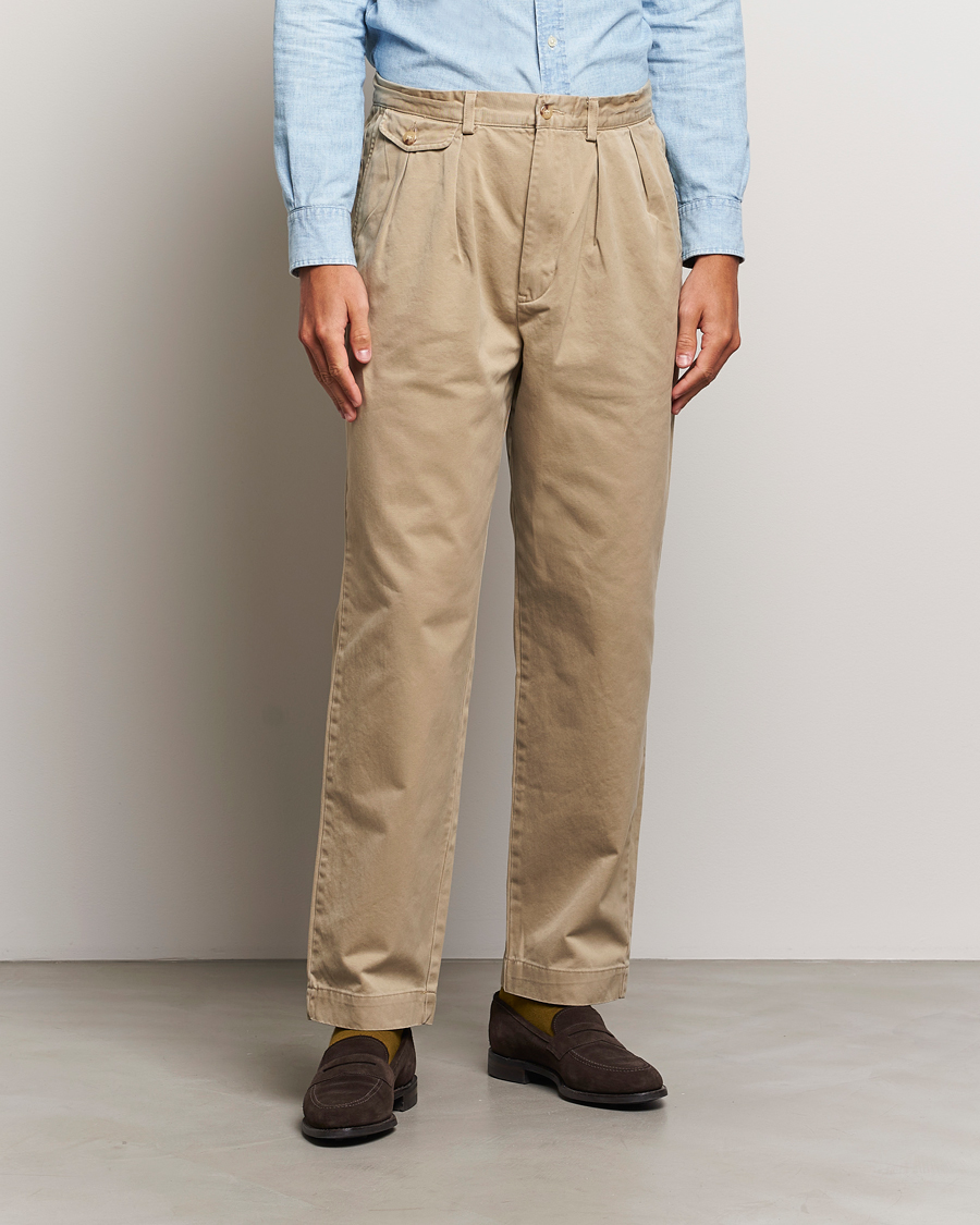 Men | Trousers | Polo Ralph Lauren | Rustic Twill Pleated Worker Trousers RL Khaki