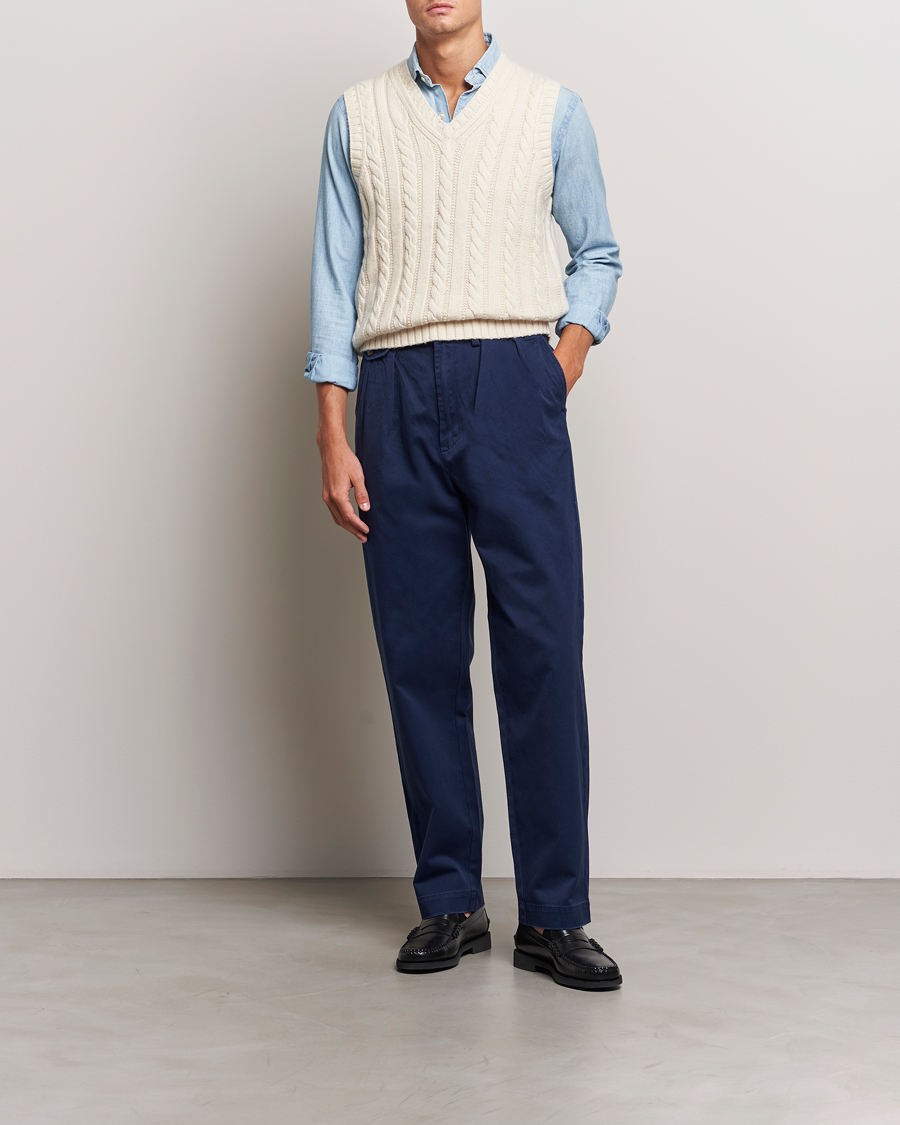 Men | Trousers | Polo Ralph Lauren | Rustic Twill Pleated Worker Trousers Newport Navy