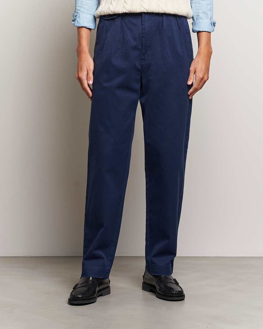 Men | Trousers | Polo Ralph Lauren | Rustic Twill Pleated Worker Trousers Newport Navy