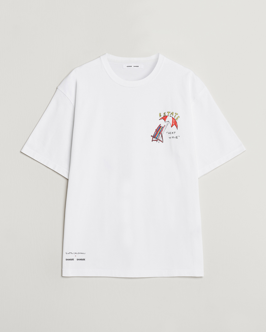 Men | T-Shirts | Samsøe Samsøe | Sagiotto Printed Crew Neck T-Shirt White Estate