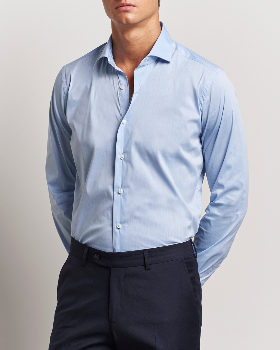 Men | Shirts | Grigio | Stretch Popeline Dress Shirt Light Blue