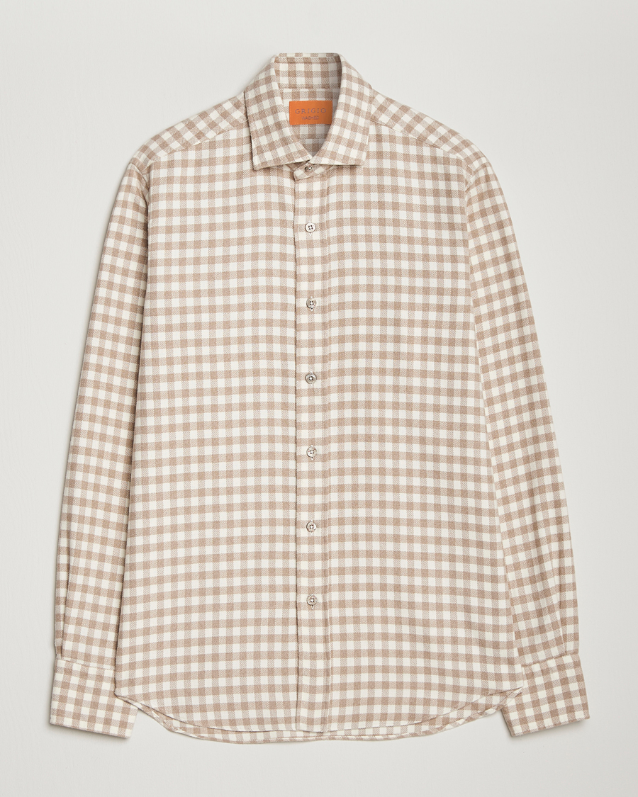 Men | Shirts | Grigio | Washed Flannel Shirt Beige Check
