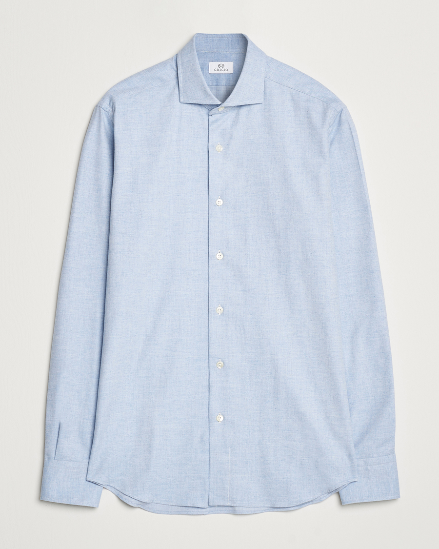 Men | Shirts | Grigio | Washed Flannel Shirt Light Blue