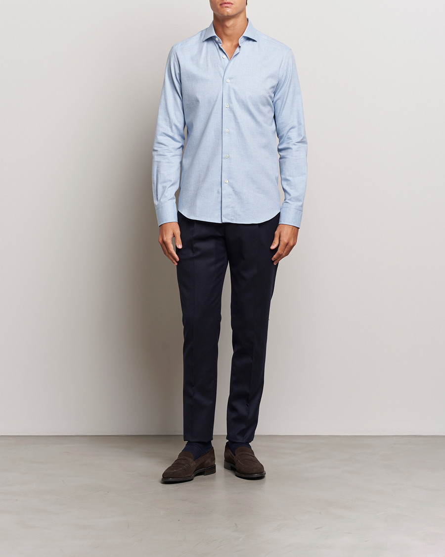 Men | Shirts | Grigio | Washed Flannel Shirt Light Blue