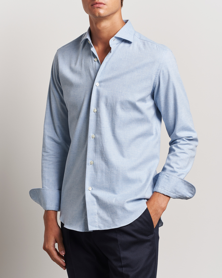 Men | Shirts | Grigio | Washed Flannel Shirt Light Blue