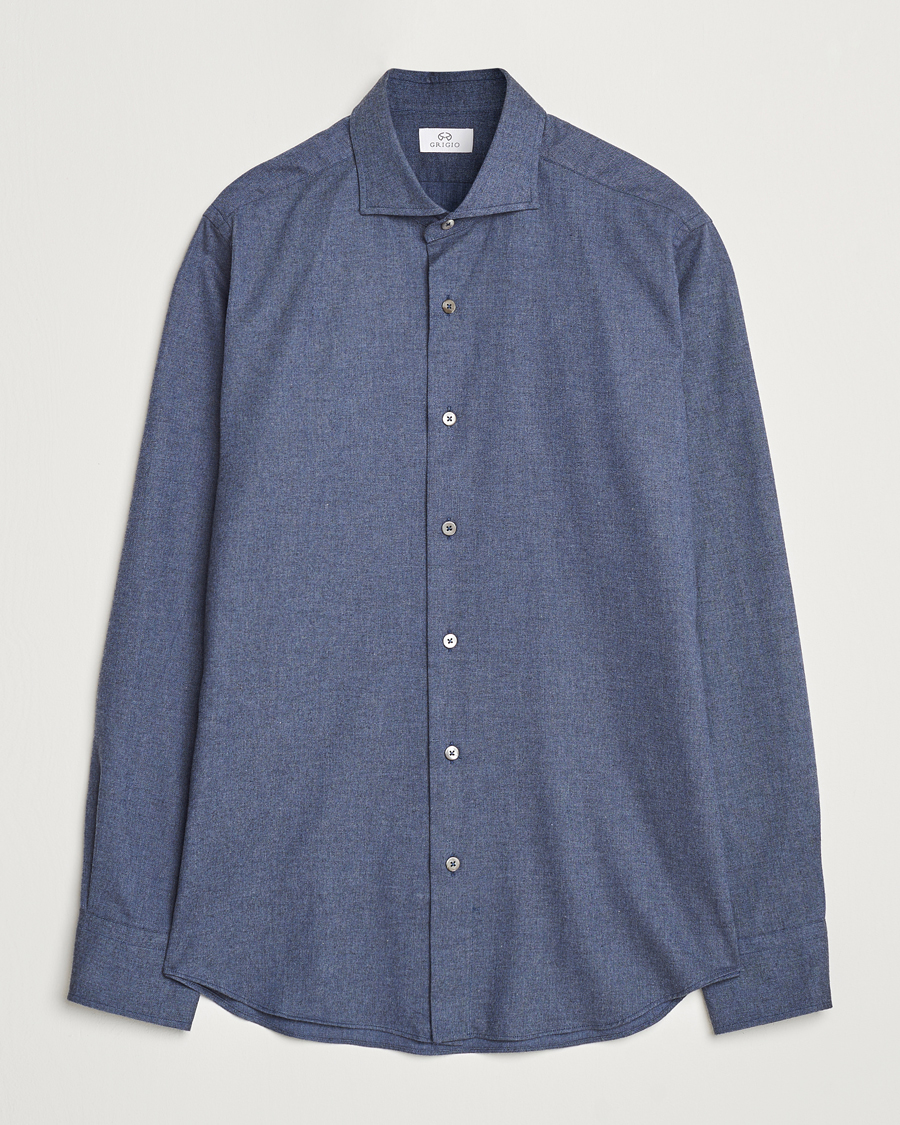 Men | Shirts | Grigio | Washed Flannel Shirt Navy