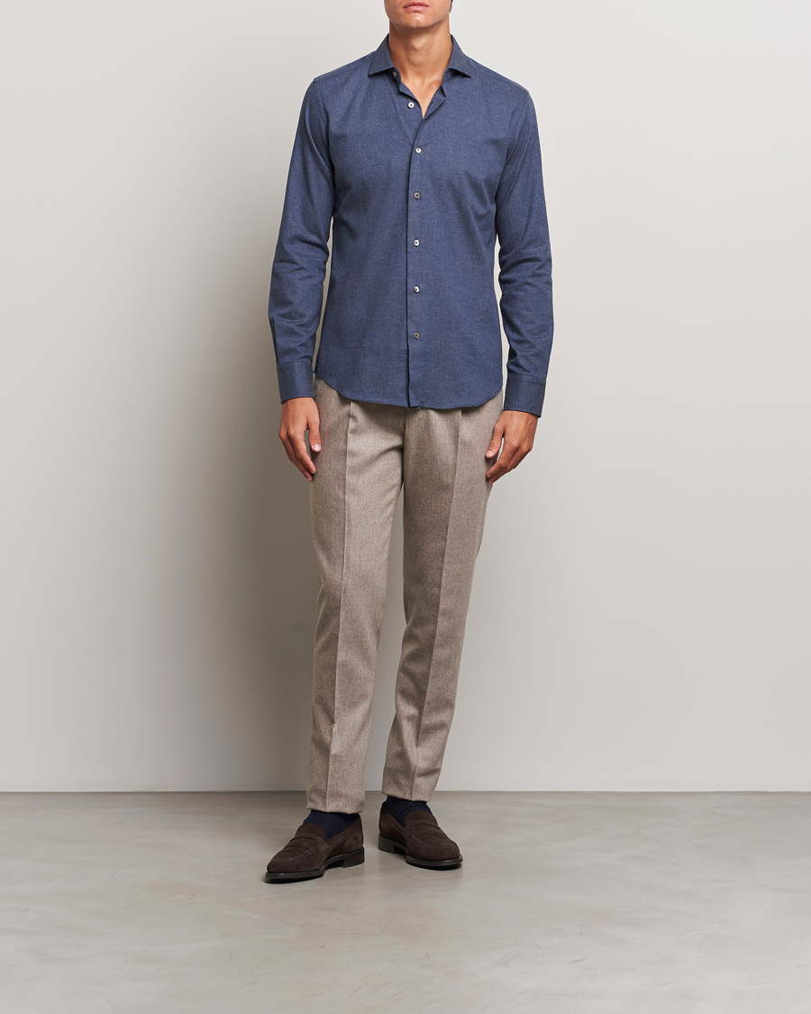 Men | Shirts | Grigio | Washed Flannel Shirt Navy