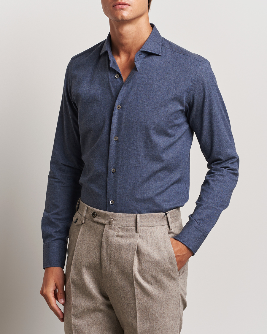 Men | Shirts | Grigio | Washed Flannel Shirt Navy