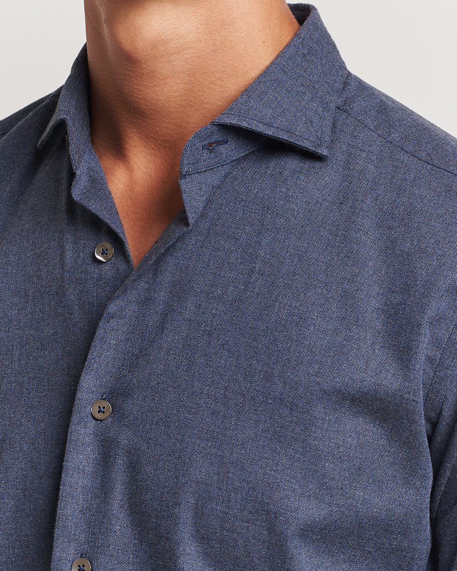 Men | Shirts | Grigio | Washed Flannel Shirt Navy