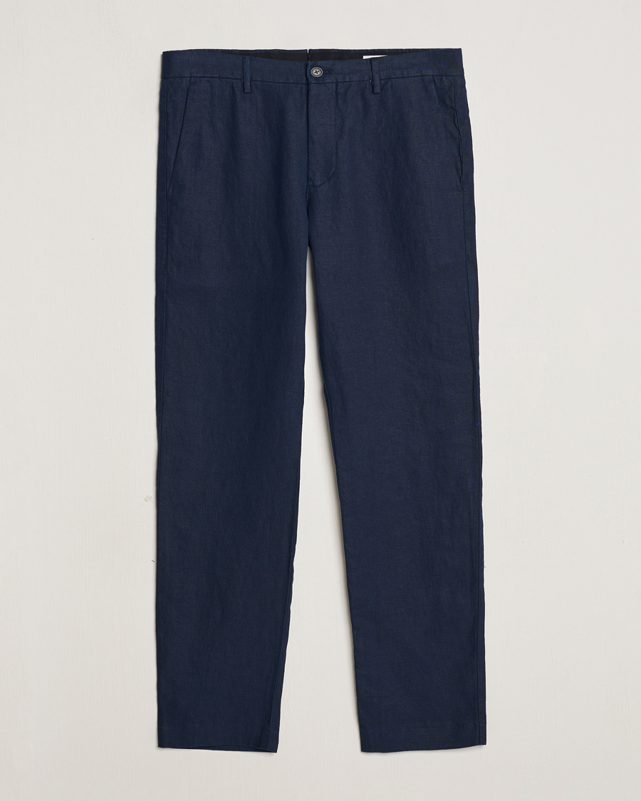Men | Trousers | NN07 | Theo Linen Trousers Navy Blue