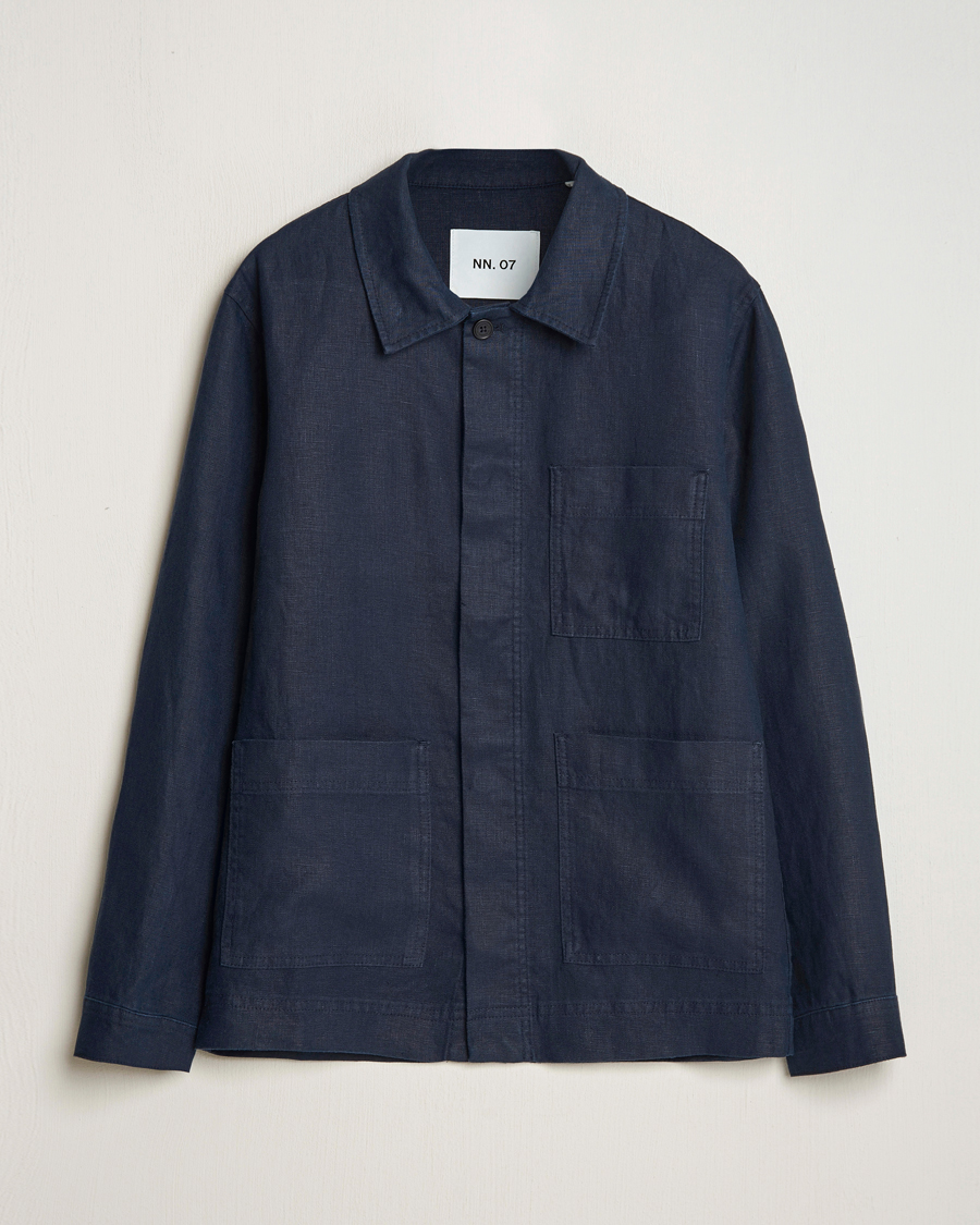 Men | Shirts | NN07 | Olav Linen Overshirt Navy Blue