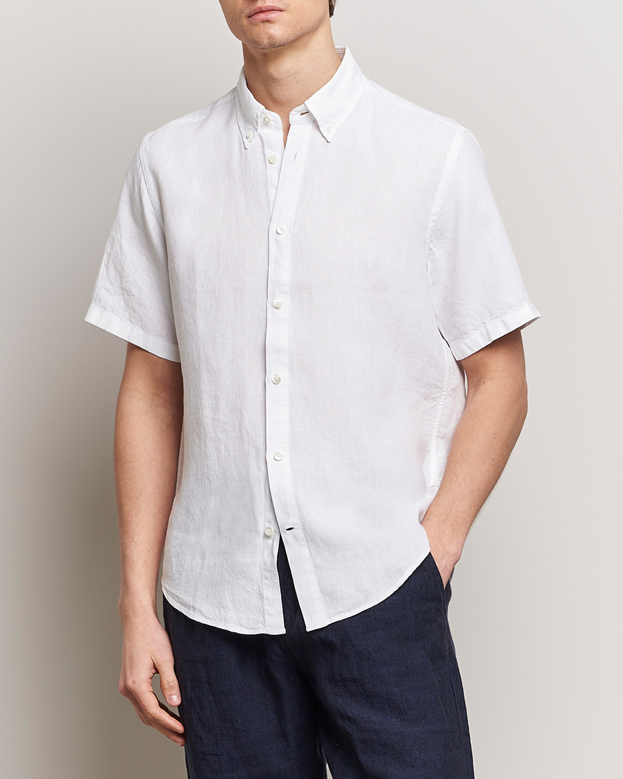 Men | Shirts | NN07 | Arne Linen Short Sleeve Shirt White