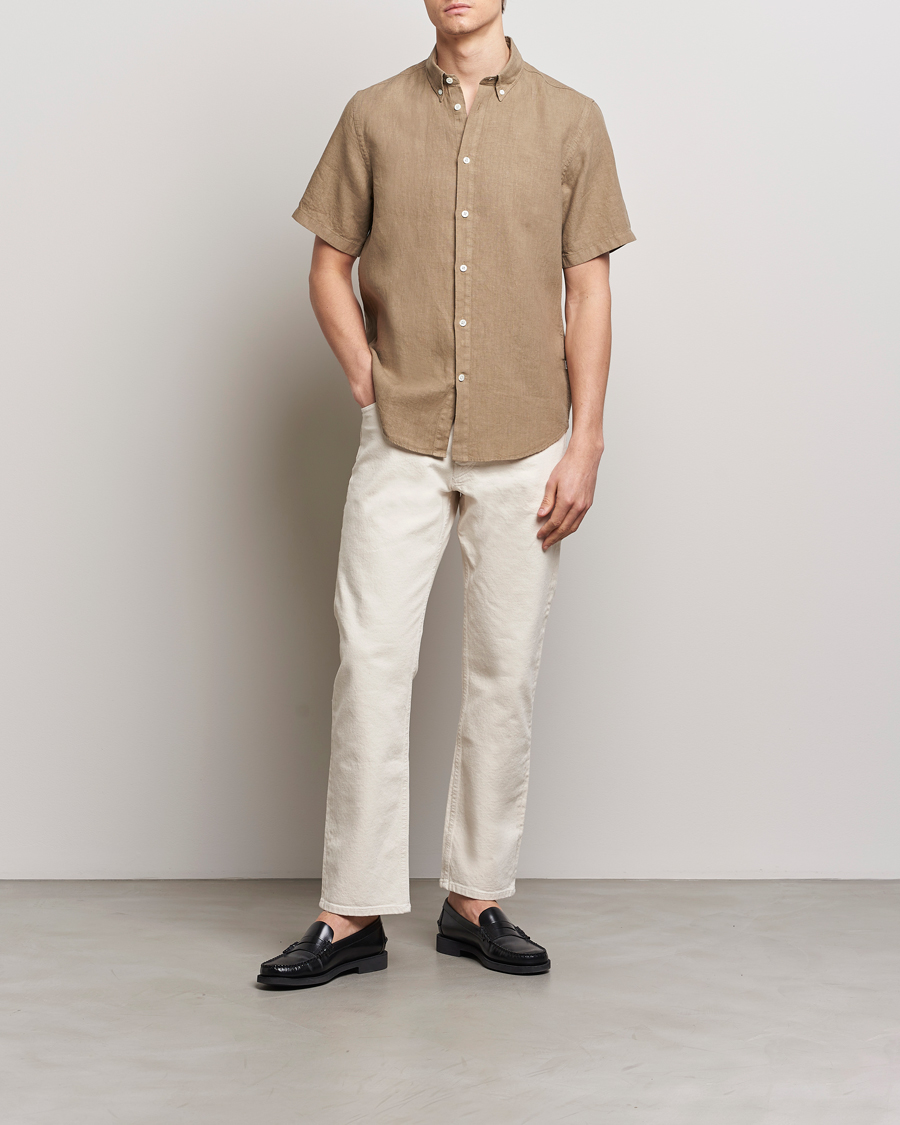 Men | Shirts | NN07 | Arne Linen Short Sleeve Shirt Greige