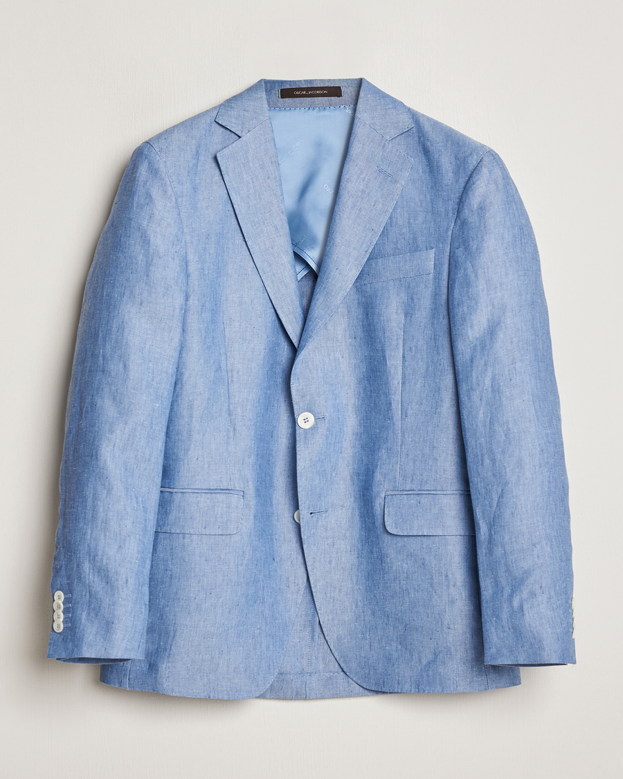 Men | Blazers | Oscar Jacobson | Ferry Soft Linen Blazer Smog Blue