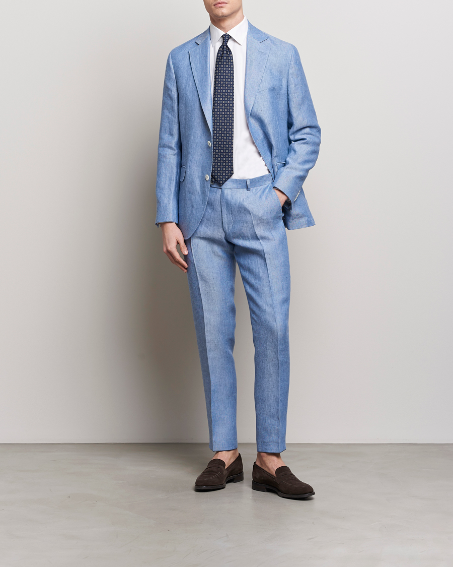 Men | Blazers | Oscar Jacobson | Ferry Soft Linen Blazer Smog Blue