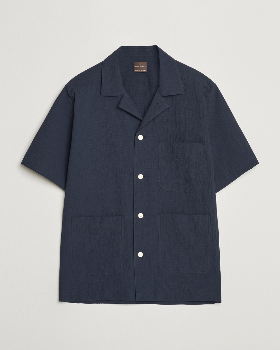 Men | Shirts | Oscar Jacobson | Hanks Reg Seersucker Shirt Navy