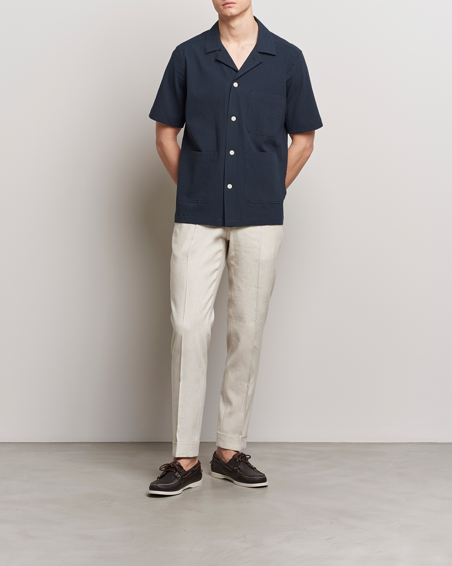 Men | Shirts | Oscar Jacobson | Hanks Reg Seersucker Shirt Navy