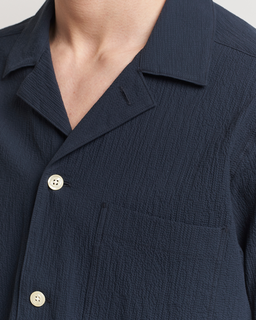 Men | Shirts | Oscar Jacobson | Hanks Reg Seersucker Shirt Navy