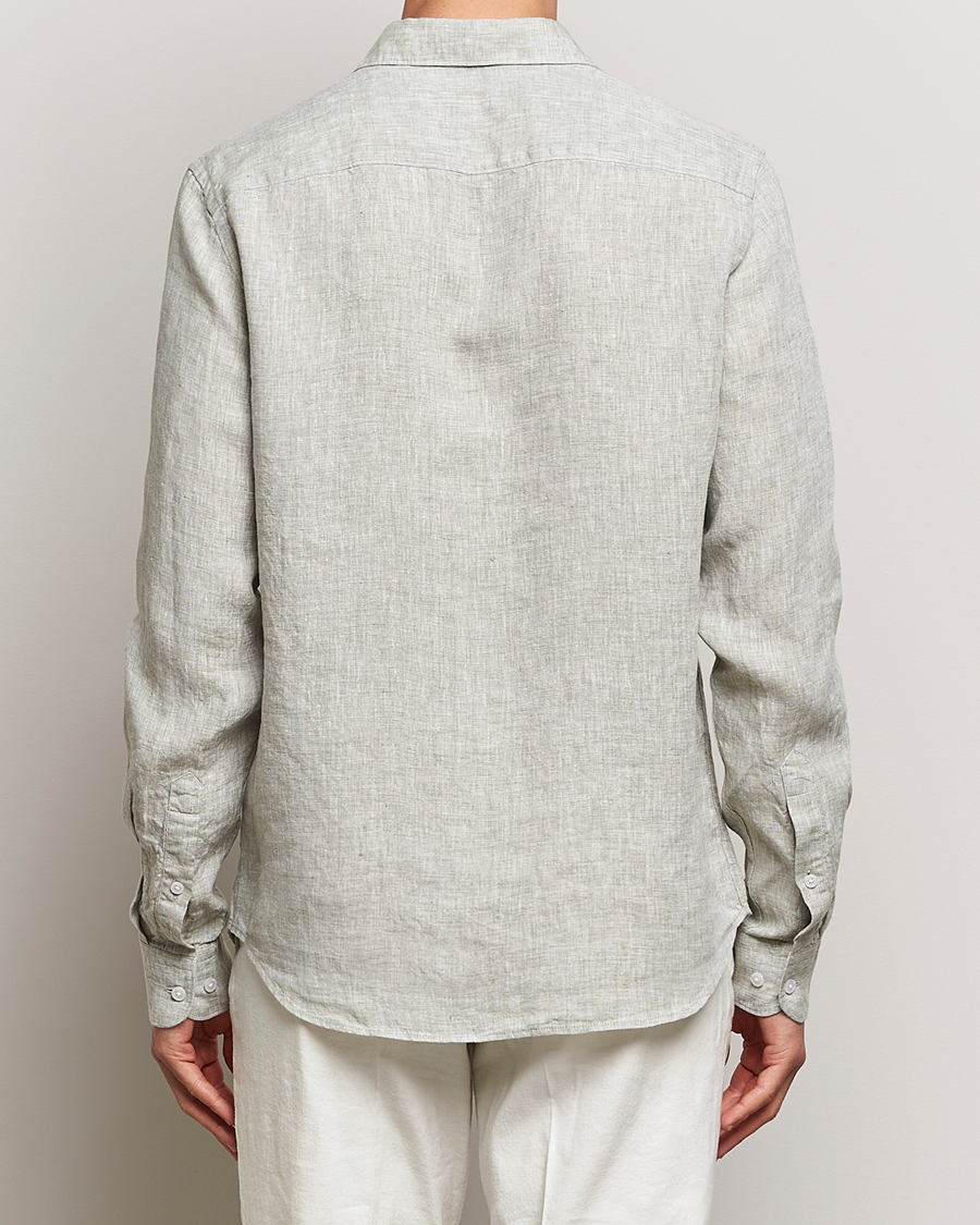 Men | Shirts | J.Lindeberg | Slim Linen Melange Shirt Oil Green
