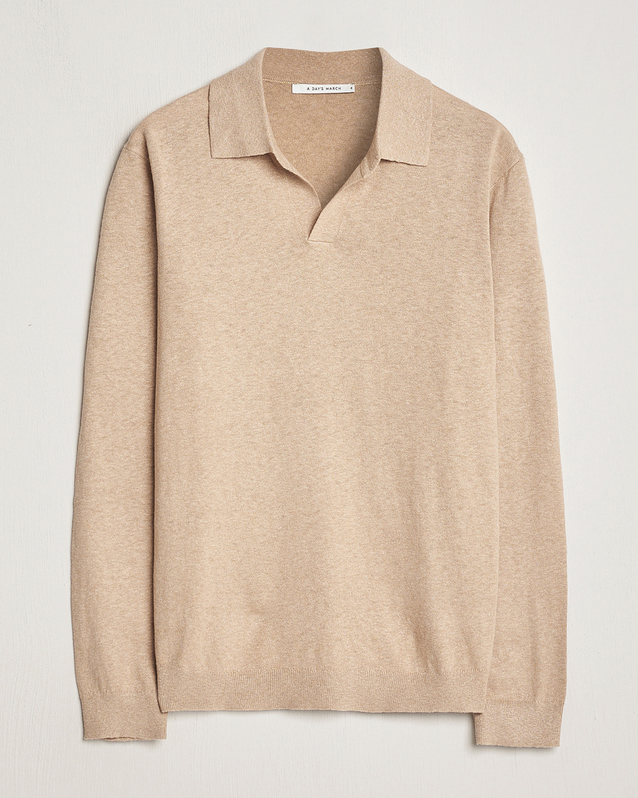 Men | Sweaters & Knitwear | A Day's March | Manol Cotton Linen Polo Khaki
