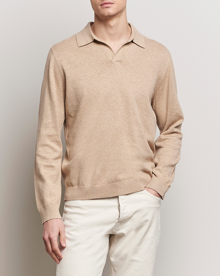 Men | Sweaters & Knitwear | A Day's March | Manol Cotton Linen Polo Khaki