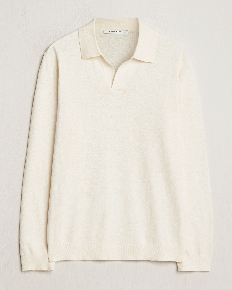 Men | Sweaters & Knitwear | A Day's March | Manol Cotton Linen Polo Off White