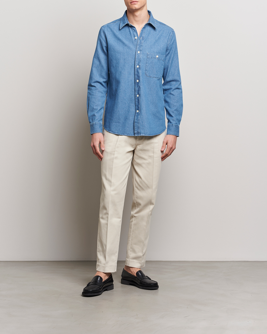 Men | Shirts | A Day's March | Mason Denim Shirt Light Blue