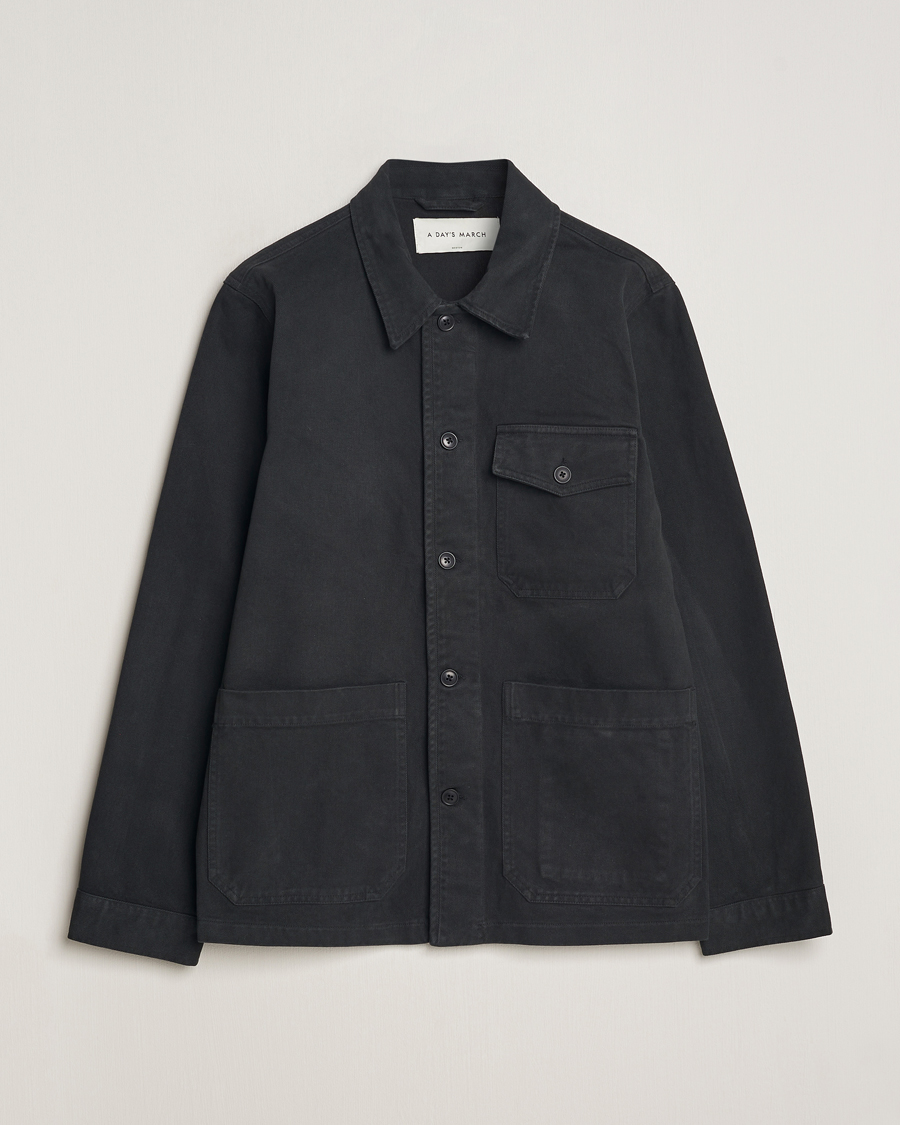 Men | Shirts | A Day's March | Patch Pocket Sturdy Twill Overshirt Off Black