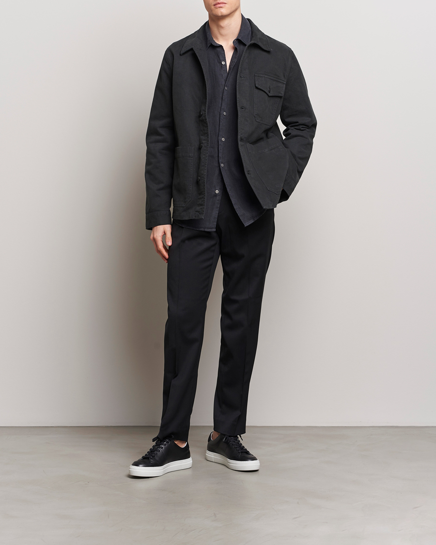 Men | Shirts | A Day's March | Patch Pocket Sturdy Twill Overshirt Off Black