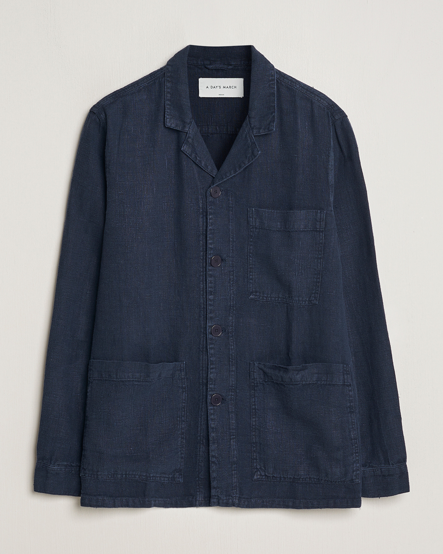 Men | Coats & Jackets | A Day's March | Banagher Linen Overshirt Navy