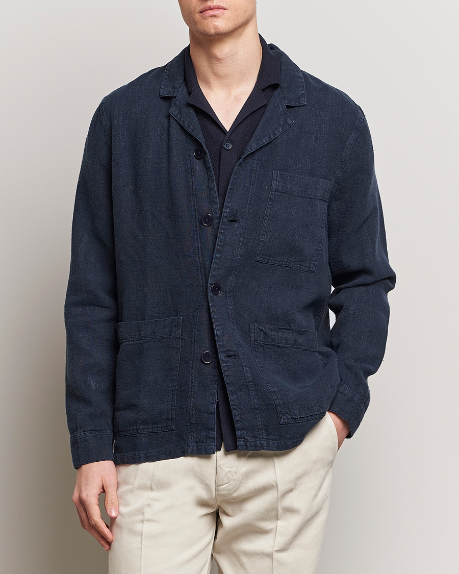 Men | Coats & Jackets | A Day's March | Banagher Linen Overshirt Navy