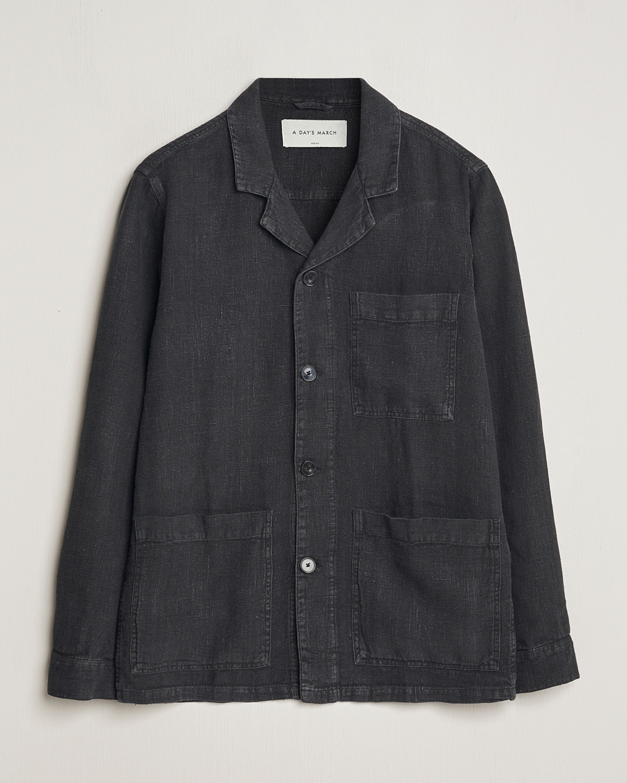 Men | Shirts | A Day's March | Bangher Linen Overshirt Black