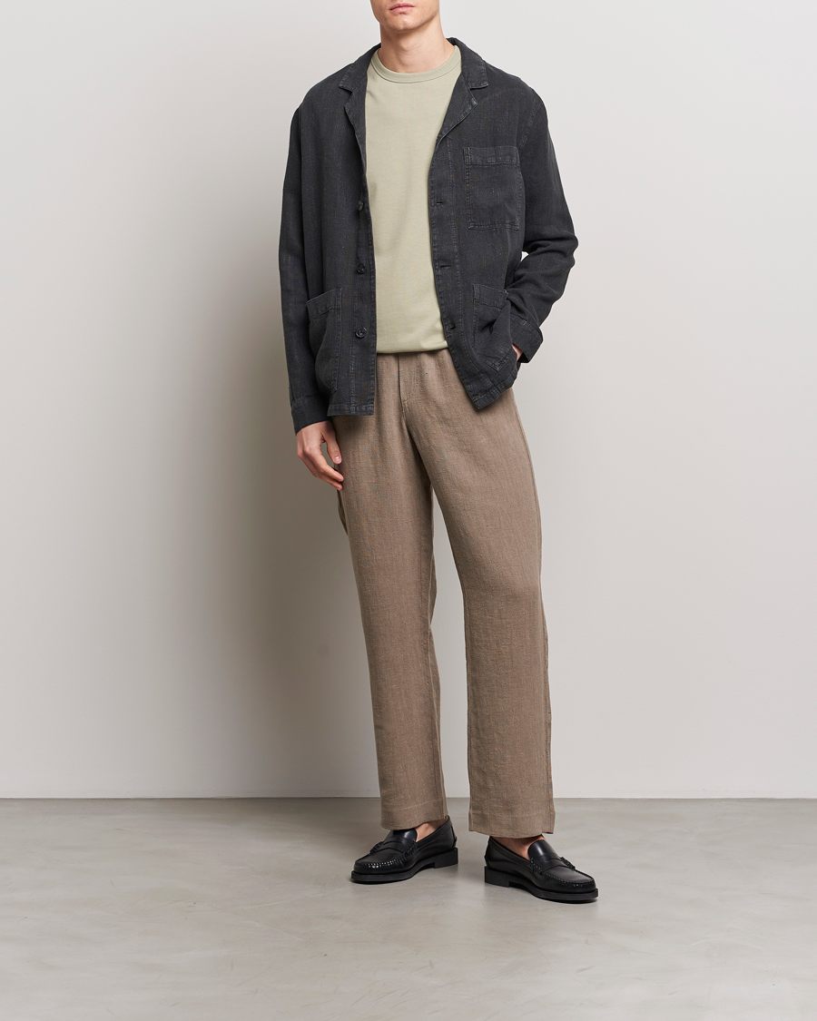 Men | Shirts | A Day's March | Bangher Linen Overshirt Black