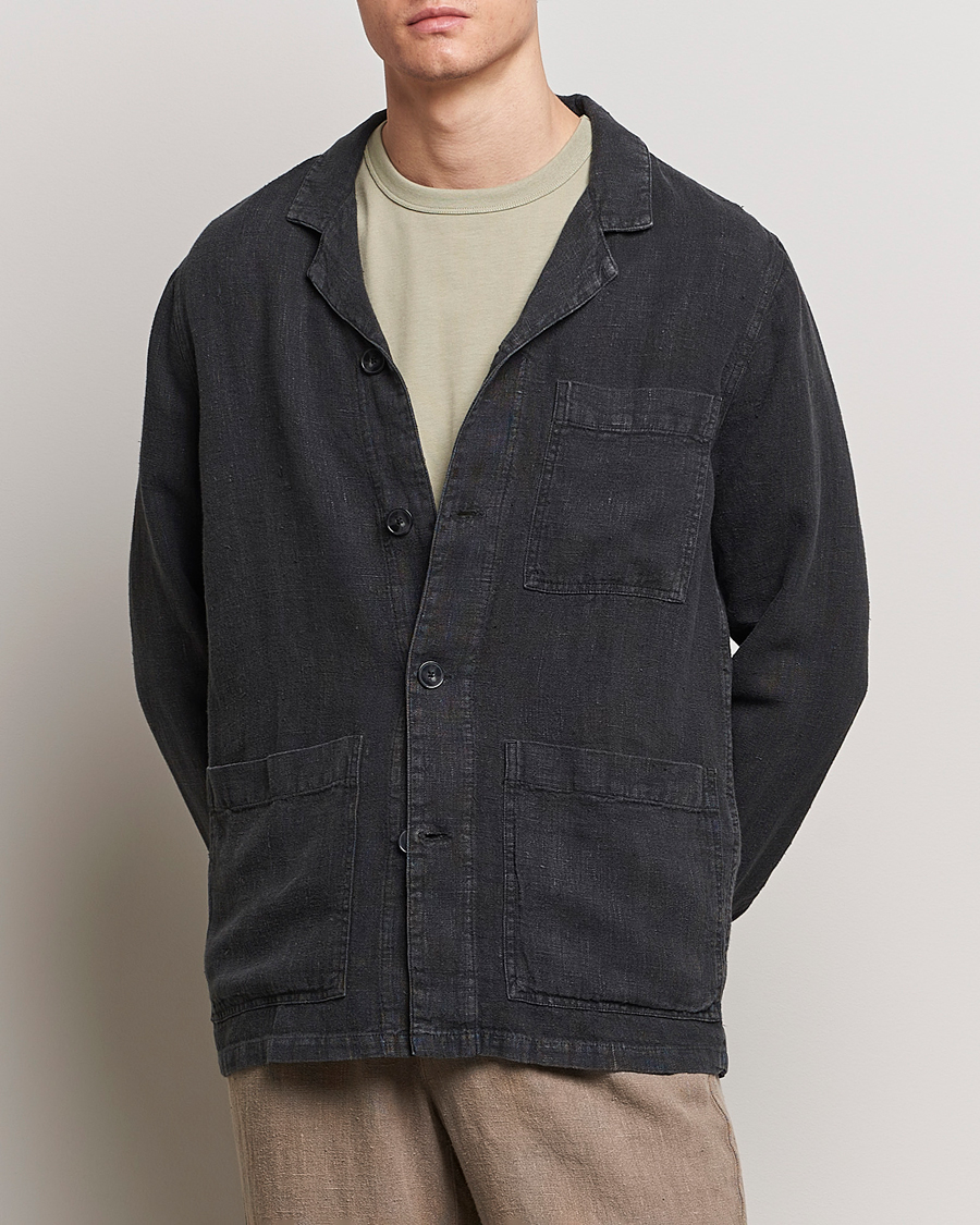 Men | Shirts | A Day's March | Bangher Linen Overshirt Black