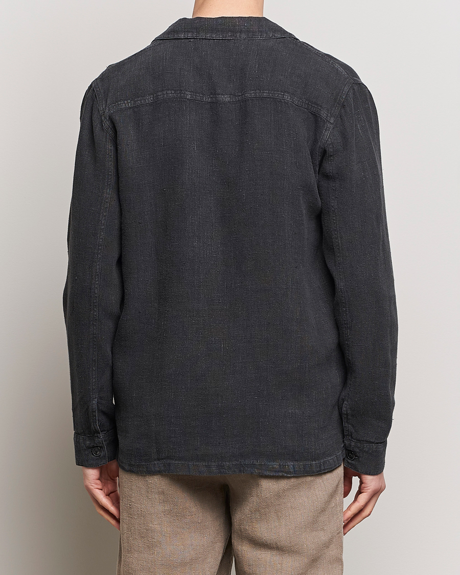 Men | Shirts | A Day's March | Bangher Linen Overshirt Black