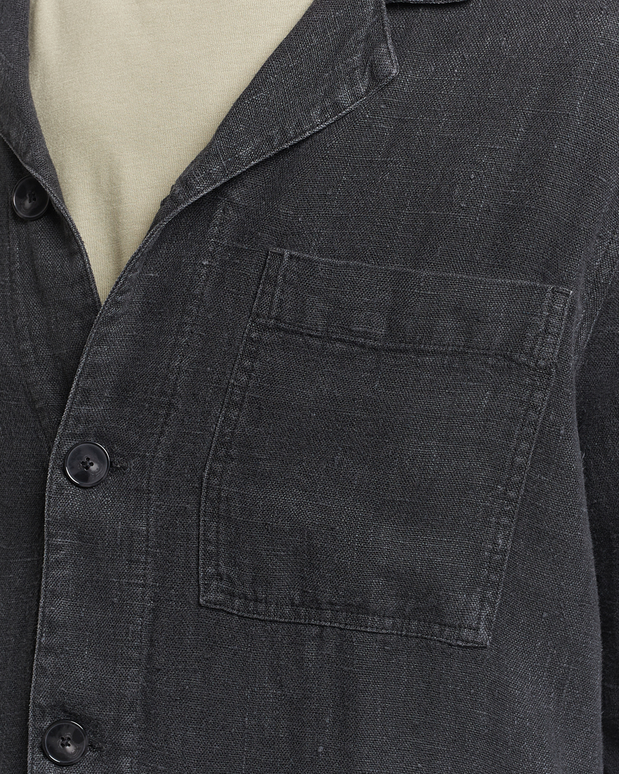 Men | Shirts | A Day's March | Bangher Linen Overshirt Black
