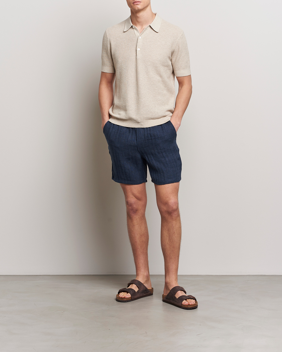 Men | Polo Shirts | A Day's March | Rosehall Popcorn Stitch Polo Sand