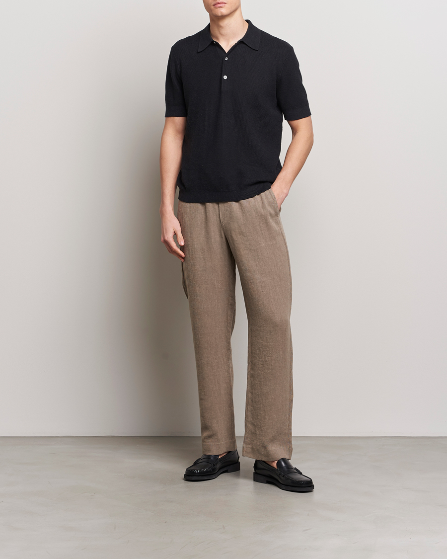 Men | Polo Shirts | A Day's March | Rosehall Popcorn Stitch Polo Black