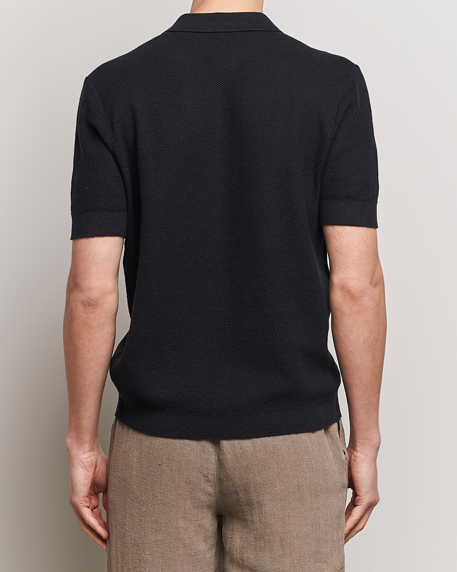Men | Polo Shirts | A Day's March | Rosehall Popcorn Stitch Polo Black